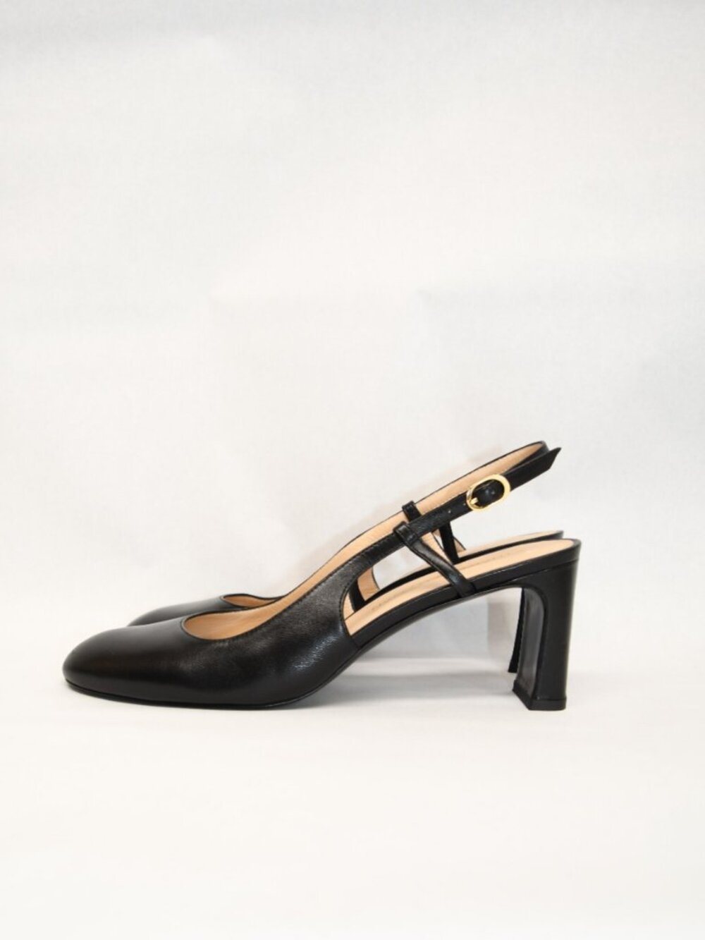 $550 STUART WEITZMAN BABETTE SLINGBACK PUMP BLACK LEATHER BLOCK 12 US (DD14) - Picture 4 of 6